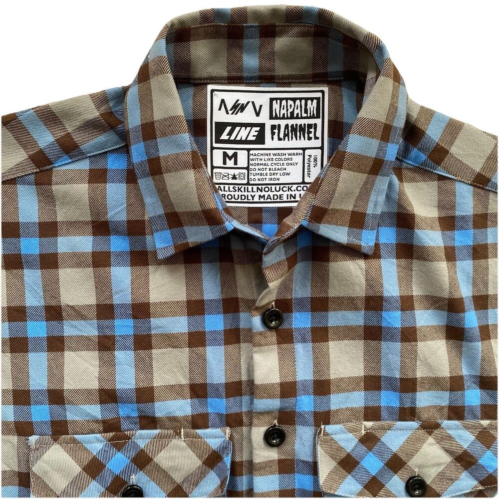 Napalm Flannel Blue Gray Plaid Medium Made in the USA Polyester